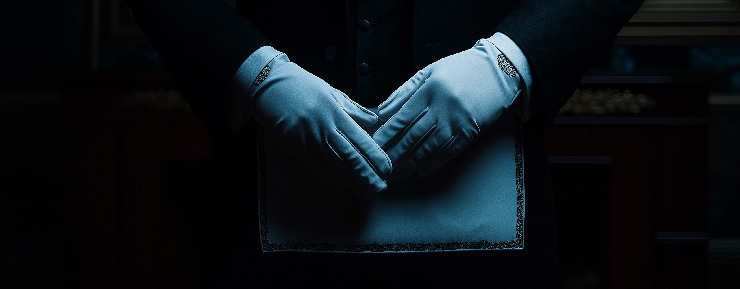 Freimaurer mit weißen Handschuhen und Schurz